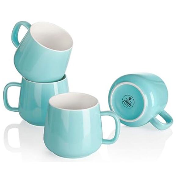 12oz Set of 4 Ceramic Coffee Mug Set- Turquoise - Picture 1 of 3